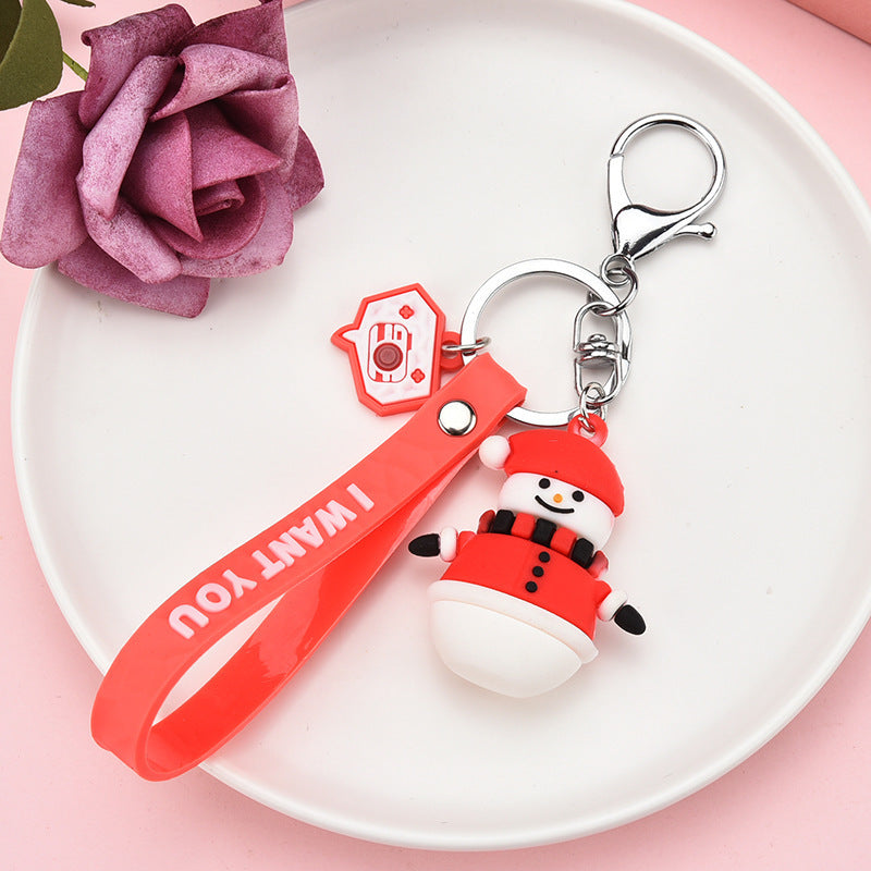 Wholesale Cute Christmas Element pvc Soft Glue Keychain Cartoon  Elk Snowman